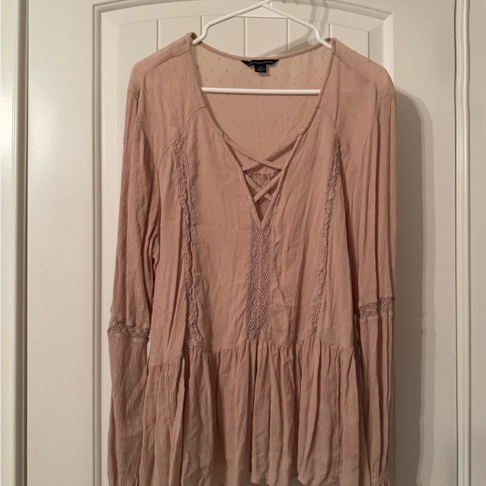 American Eagle Outfitters Blush Lace Detail Blouse